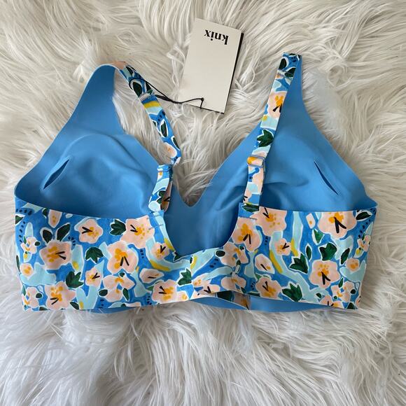 Knix Revolution Wireless Wire Free Seamless V Neck Bra Blue Floral 36 D DD 1+ - Picture 4 of 12